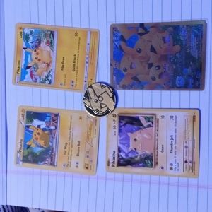 Pokemon Pikachu RC29/RC32 Holo Full Art Card w/ 3 Other Pikachu Cards and Coin